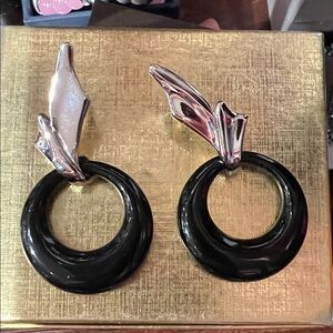 Silver and Black Hoop Earrings